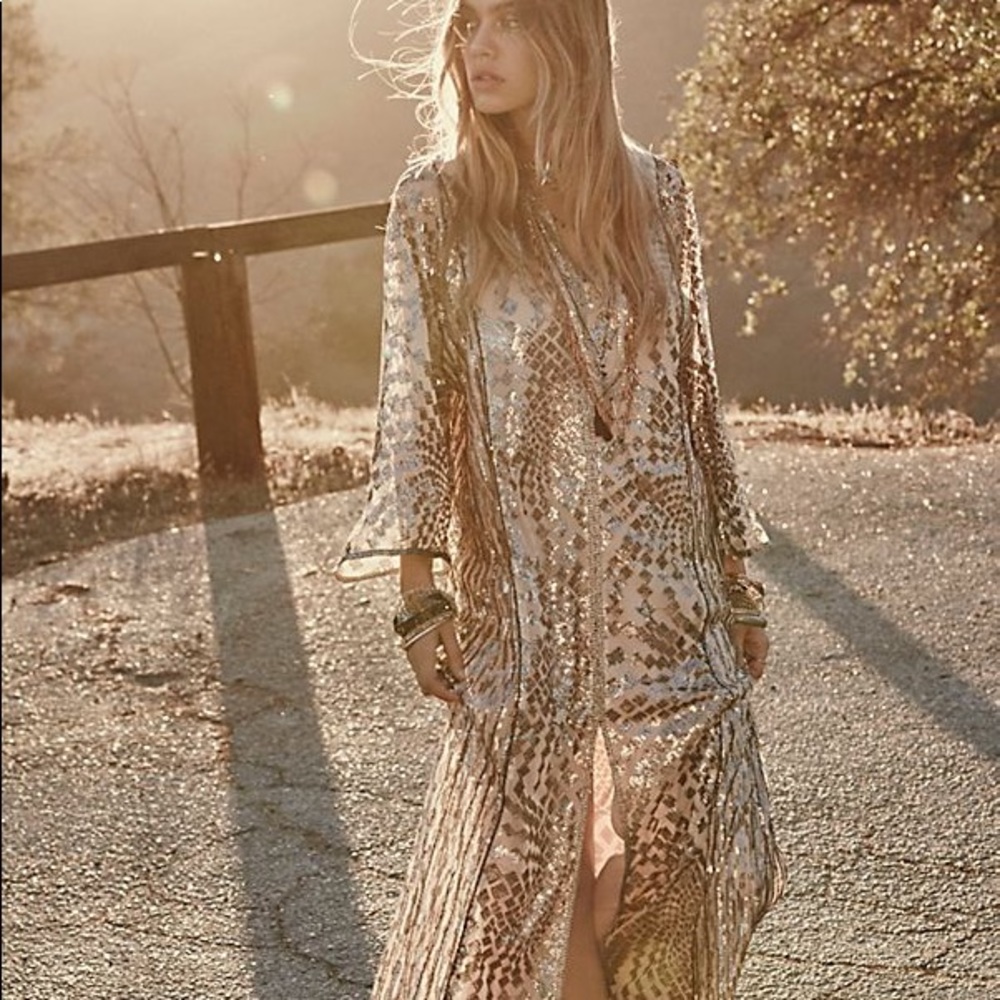 Free People x Anna Sui Silver Maxi Kaftan